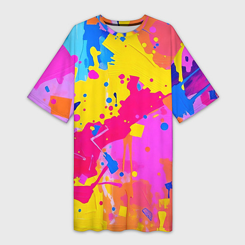 Женская длинная футболка Яркие пятна акриловой краски на стене / 3D-принт – фото 1