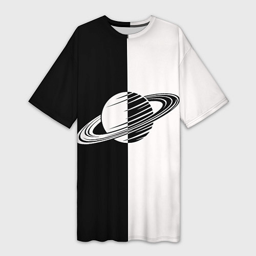Женская длинная футболка Сатурн черно-белый / 3D-принт – фото 1