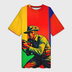 Футболка женская длинная Австралийский ретро солдат поп-арт, цвет: 3D-принт