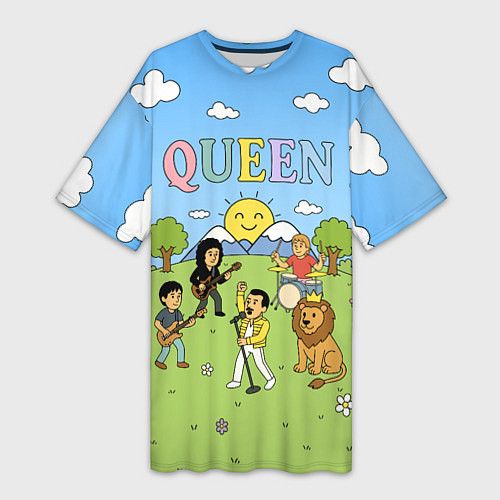 Женская длинная футболка Queen мультяшный стиль на поляне / 3D-принт – фото 1