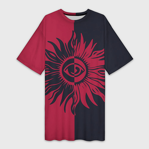 Женская длинная футболка Солнце красно-синее / 3D-принт – фото 1