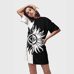 Футболка женская длинная Солнце черно-белое, цвет: 3D-принт — фото 2