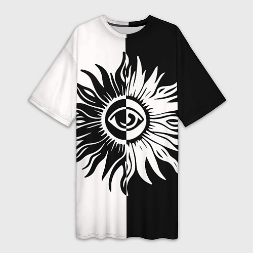 Женская длинная футболка Солнце черно-белое / 3D-принт – фото 1