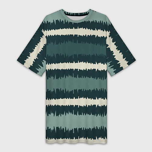 Женская длинная футболка Полосы зигзагообразные зеленые / 3D-принт – фото 1