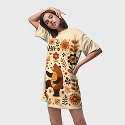 Футболка женская длинная Мишка пляшет, цвет: 3D-принт — фото 2