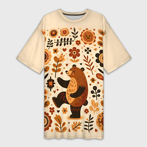 Женская длинная футболка Мишка пляшет / 3D-принт – фото 1