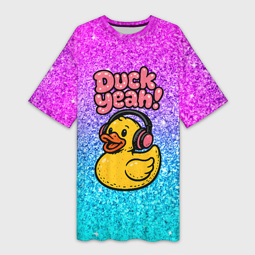 Женская длинная футболка Duck yeah - утка в наушниках / 3D-принт – фото 1