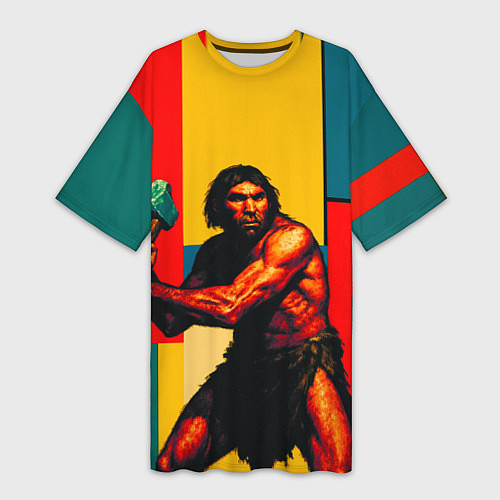 Женская длинная футболка Неандерталец поп-арт / 3D-принт – фото 1