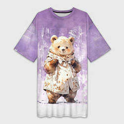 Футболка женская длинная Умилительный мишка, цвет: 3D-принт