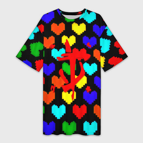 Женская длинная футболка Doom love pixel pattern / 3D-принт – фото 1
