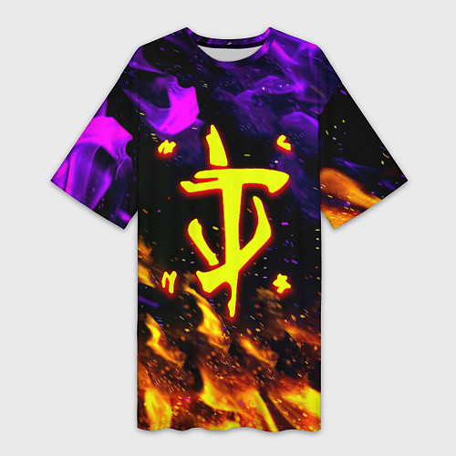 Женская длинная футболка Doom огненный стиль / 3D-принт – фото 1