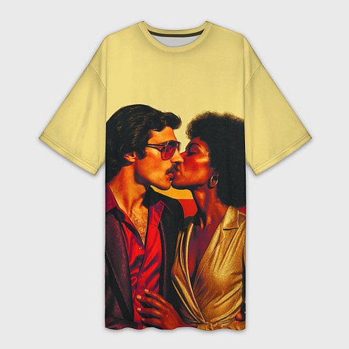 Женская длинная футболка Диско поцелуй поп-арт 1970-е / 3D-принт – фото 1