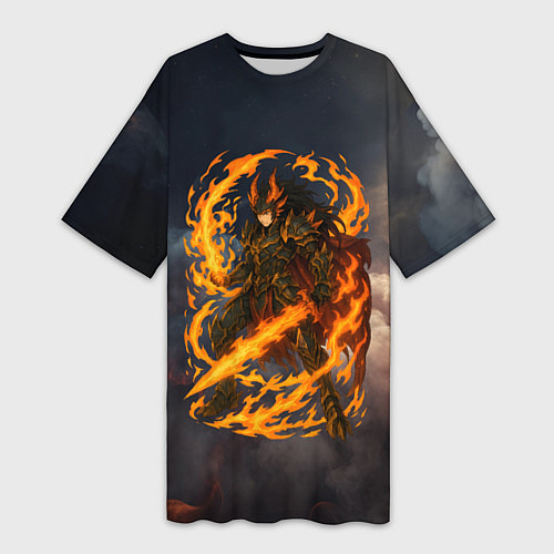 Женская длинная футболка Герой аниме дракон с огненным мечем / 3D-принт – фото 1