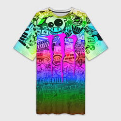 Футболка женская длинная Monster energy неоновые стикеры, цвет: 3D-принт