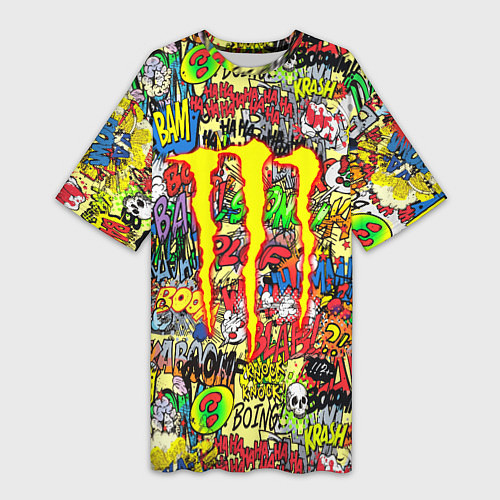 Женская длинная футболка Monster energy sticker grafity / 3D-принт – фото 1