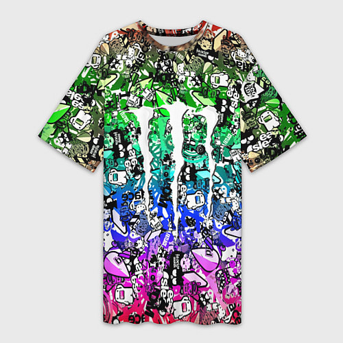 Женская длинная футболка Monster energy стикеры / 3D-принт – фото 1