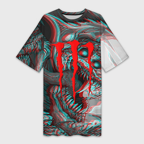Женская длинная футболка Monster energy glitch / 3D-принт – фото 1