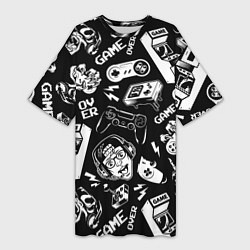 Футболка женская длинная Retro gamer pattern, цвет: 3D-принт