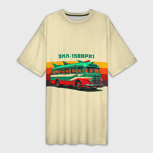 Женская длинная футболка Ретро автобус ЗИЛ поп-арт / 3D-принт – фото 1