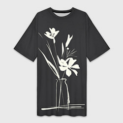 Футболка женская длинная Ваза с цветами, цвет: 3D-принт