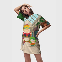 Футболка женская длинная Эрика Картмана несут как короля на кресле, цвет: 3D-принт — фото 2