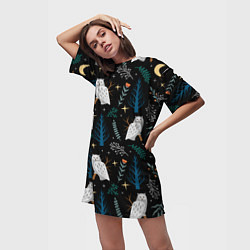 Футболка женская длинная Сова в зимнем лесу, цвет: 3D-принт — фото 2