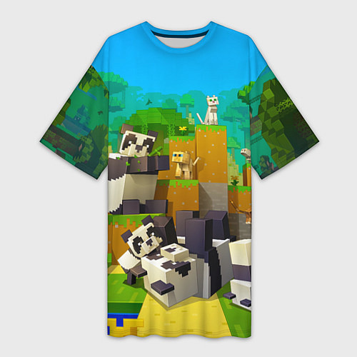 Женская длинная футболка Майнкрафт - панды / 3D-принт – фото 1