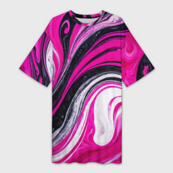 Футболка женская длинная Розово белая абстракция, цвет: 3D-принт