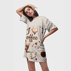 Футболка женская длинная Пятна кофе часть дизайна - можно проливать, цвет: 3D-принт — фото 2