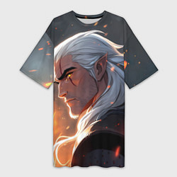 Футболка женская длинная Ведьмак в аниме стиле, цвет: 3D-принт