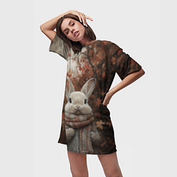 Футболка женская длинная Зайчишка в шарфе, цвет: 3D-принт — фото 2