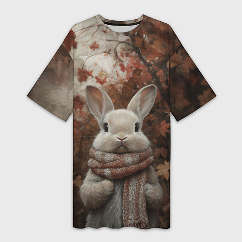 Женская длинная футболка Зайчишка в шарфе / 3D-принт – фото 1