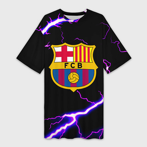Женская длинная футболка Barcelona neon storm / 3D-принт – фото 1