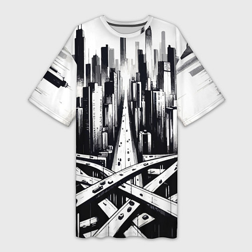 Женская длинная футболка American metropolis / 3D-принт – фото 1