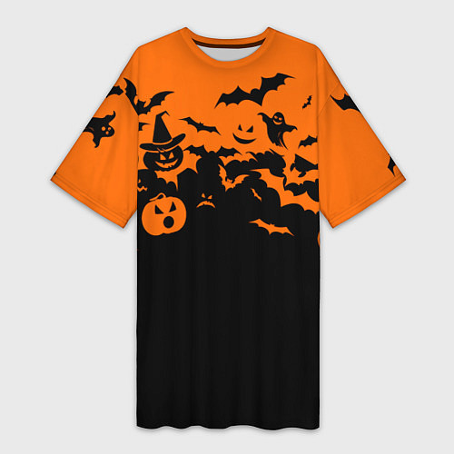 Женская длинная футболка Хэллоуин тыквы и призраки / 3D-принт – фото 1