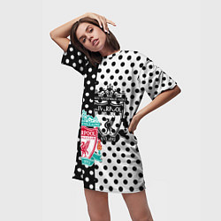 Футболка женская длинная Liverpool черно белые точки, цвет: 3D-принт — фото 2