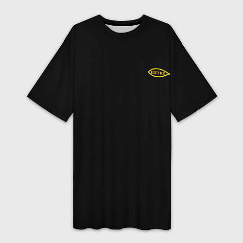 Женская длинная футболка Симъ победиши черно-оранжевый арт / 3D-принт – фото 1