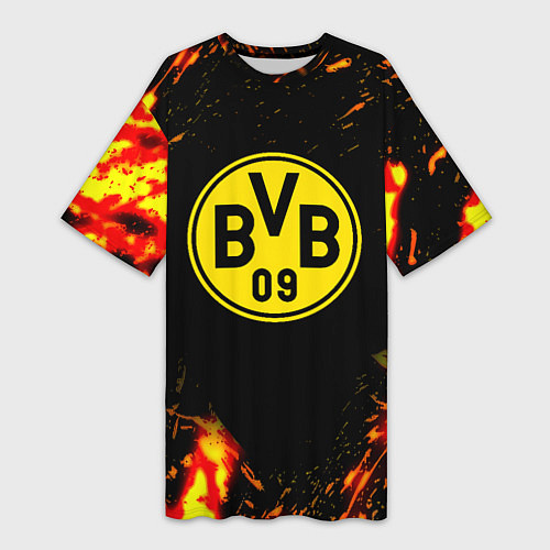 Женская длинная футболка Borussia огненные краски / 3D-принт – фото 1