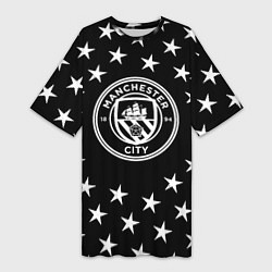 Футболка женская длинная Манчестер сити звезды, цвет: 3D-принт