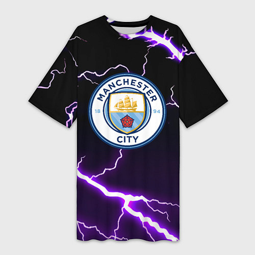Женская длинная футболка Манчестер молнии шторм неон / 3D-принт – фото 1
