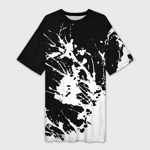 Женская длинная футболка Взрывная белая краска на чёрном / 3D-принт – фото 1