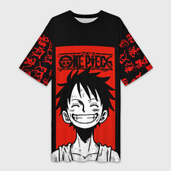 Футболка женская длинная Ван Пис, Луффи на красном, цвет: 3D-принт