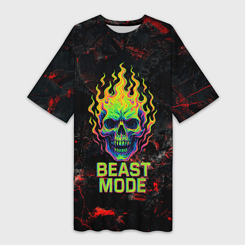 Женская длинная футболка Beast mode череп / 3D-принт – фото 1