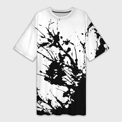 Женская длинная футболка Чёрная взрывная краска на белом / 3D-принт – фото 1