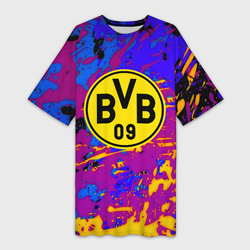Женская длинная футболка Borussia абстрактные краски / 3D-принт – фото 1