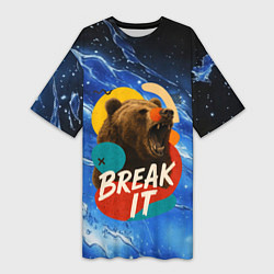 Футболка женская длинная Break it злой медведь, цвет: 3D-принт