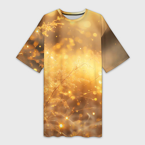 Женская длинная футболка Золотые лучи солнца на рассвете / 3D-принт – фото 1