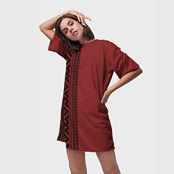 Футболка женская длинная Узоры славянские в красном цвете, цвет: 3D-принт — фото 2