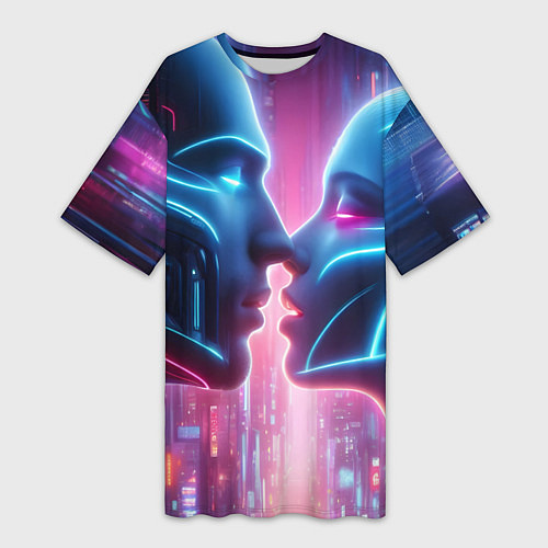 Женская длинная футболка Cyber love - metropolis neon glow / 3D-принт – фото 1