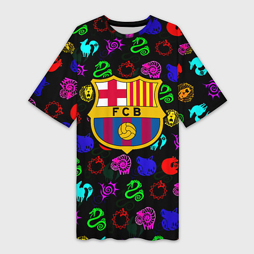 Женская длинная футболка Barcelona neon games logo / 3D-принт – фото 1